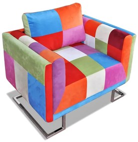 Klubowy fotel patchwork z chromowaną podstawą - Daisy