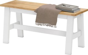 HOMCOM Ławka dla 2, drewniana w dębowym wyglądzie, stabilizująca poprzeczka, do salonu, jadalni, korytarza, drewno kauczukowe, Biała