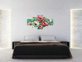 Obraz - Kwiaty na niebieskim tle (125x70 cm)