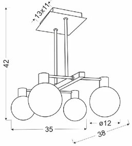 Czteroramienna lampa wisząca chrom z okrągłymi kloszami - V115-Suso