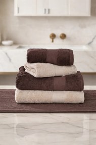 Zestaw promocyjny ręczników DELUXE + dywanik łazienkowy LOFT Brązowy / Jasnobeżowy