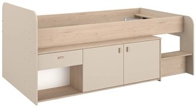 Łóżko podwyższone  90 x 190/200 cm z skrzynią  - Beżowe i naturalne - LUNOBI