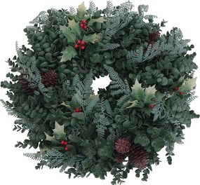 Sztuczna wieńce MCW-O98,  zielona z czerwonymi jagodami