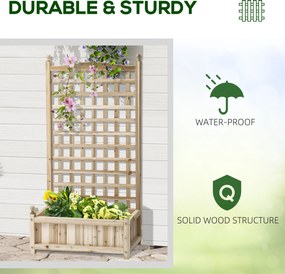 Outsunny Skrzynka Ogrodowa na Kwiaty z Kratką na Pnącza Drewniana Ławka Różana z Otworami Drenażowymi 64x28x120cm Naturalny Kolor | Aosom PL