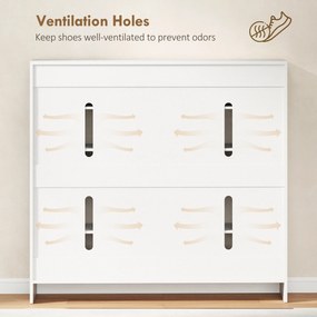 HOMCOM Szafka na buty z 10 półkami na 25-30 par butów, Otwory wentylacyjne, Drzwi z funkcją Soft-Close, MDF, Biały