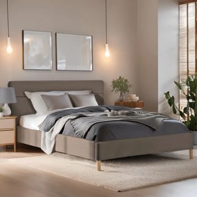 Łóżko Tapicerowane 160x200 cm ze Stelażem Dwuosobowe NICEA Welurowe Beżowe