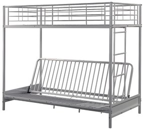 Łóżko na antresoli 90 x 190 cm - Z rozkładaną ławką - Metal - Srebrny + Futon + Materac - MODULO V
