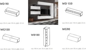 Wisząca meblościanka w białym połysku Briks Set 7
