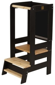 Czarno-naturalny pomocnik kuchenny dla dzieci z litego drewna sosnowego Montessori – Meowbaby