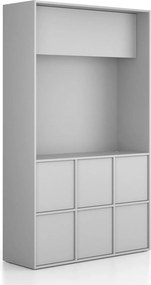 Szafka biurowa FRAME, 6x drzwi, z wnęką, 1299 x 450 x 2162 mm, mechaniczny zamek szyfrowy, szary