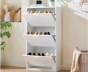 Nowoczesna szafa na buty 60x24x114 cm - z 3 drzwiczkami uchylnymi - Biały