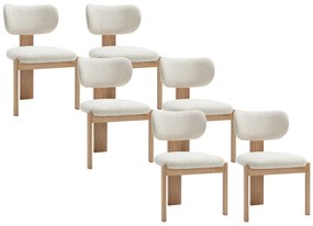 Zestaw 6 krzeseł z tkaniny bukle i drewna kauczukowego - Białe - WILANA