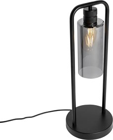 Nowoczesna lampa stołowa czarna z przydymionym szkłem - Stavelot