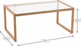Stolik kawowy NATURELE ze szklanym blatem 90x50 cm, brązowy