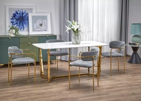 Elegancki stół Avignon 160x90 cm prostokątny blat ze spieku biały marmur i złote nogi