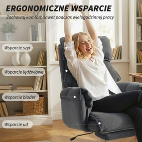 HOMCOM Fotel biurowy regulowany obrotowy z podparciem lędźwiowym, podnóżkiem, flanelą śnieżną, 80 x 80 x 106-114 cm, ciemnoszary | Aosom PL