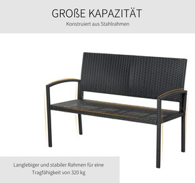 Outsunny ŁAWKA OGRODOWA RATTANOWA 2- OSOBOWA czarna