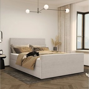 Łóżko kontynentalne z pojemnikiem i topperem VIESTA, tkanina Poso, Beżowy, 140x200 cm, H3-Bonell