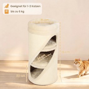 PawHut Beczka do drapania 75 cm wys. Ø 35 cm 4-poziomowa kocia beczka z 3 jaskiniami, zdejmowane prane pluszowe legowisko, mata z sizalu | Aosom PL
