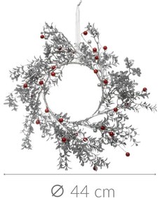 Wieniec świąteczny, srebrny, tworzywo sztuczne, Ø 44cm