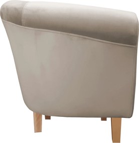 Fotel Milo tkanina Welur wygodny fotel tapicerowany do salonu i sypialni : Kolor nogi - Drewno, Kolor tkaniny - VELVET - MG09, Wysokość nogi - 15 cm