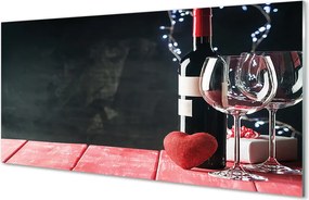 Szklany Panel Serce, Kieliszek Wina i Lampki