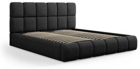 Czarne tapicerowane łóżko dwuosobowe ze schowkiem i stelażem 200x200 cm Bellis – Micadoni Home