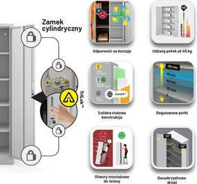 Szafa biurowa na dokumenty Jan Compact 80x40x175 cm, kolor szary