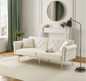 Nowoczesna kanapa 2-osobowa - Aksamit - Regulowane oparcie w 3 pozycjach - Beżowy