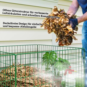 Outsunny Kompostownik 1680 litrów, 270 x 90 x 70 cm, 3-częściowy, szybki kompostownik ze stali, odporny na warunki atmosferyczne zielony