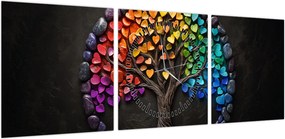 Obraz – Drzewo pełne kolorowych serc (z zegarem) (90x30 cm)