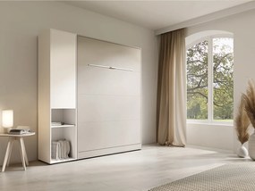 Łóżko chowane w szafie pionowe 140 x 200 cm - 1 kolumna do przechowywania - Z oświetleniem LED - Beżowe - RAPILI