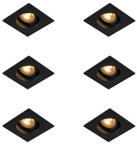Zestaw 6 nowoczesnych reflektorów wpuszczanych czarnych 9,3 cm, obrotowych i odchylanych - Chuck