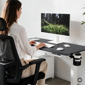 Biurko elektryczne z regulacją wysokości ergonomiczne biało-antracytowe,1200x600 mm: ARIA