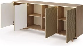 Komoda Parsja 4D 200 cm LED – duża komoda do salonu, ryflowane fronty, bolivar naturalny / cappuccino, push-to-open