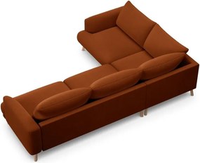 Aksamitny narożnik (lewostronny/w kształcie litery L) w kolorze terakoty Naomi – Micadoni