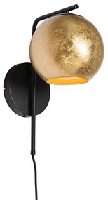 Designerska lampa ścienna czarna ze złotym szkłem - BertDesignerski Oswietlenie wewnetrzne