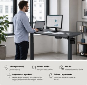 Biurko elektryczne z regulacją wysokości ergonomiczne antracytowe,1400x700 mm: ARIA