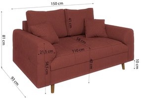 Ceglasta sztruksowa sofa 150 cm Ariella – Ropez