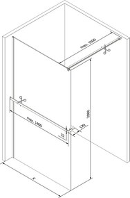 Mexen Kioto+ ścianka prysznicowa z półką Walk-in 130 x 200 cm, czarna kratka, chrom - 800-130-121-01-77