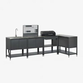 Modułowy Narożny Zestaw Kuchenny Na Zewnątrz, 5-częściowy, Z Zlewem, Panelem Organizacyjnym I - Sklum