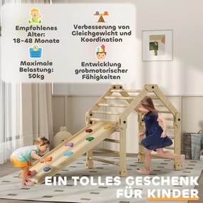 AIYAPLAY Klettergerüst 3 w 1, składane, Drabina &amp; Zjeżdżalnia/Ścianka Wspinaczkowa, Drewno, dla Dzieci 1,5-4 Lata