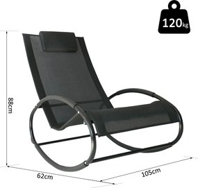 Outsunny leżak ogrodowy na biegunach z poduszką stal i texteline czarny odporny na warunki atmosferyczne 105x62x88cm | Aosom PL