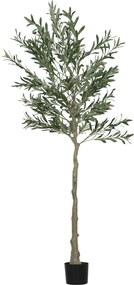 HOMCOM Sztuczna Roślina, Sztuczne Drzewo Oliwne, 180 cm, 900 Liści, 40 Owoców, Stabilna Doniczka, Dekoracyjna Roślina, Zielona