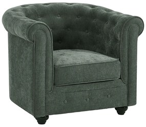 Fotel z zielonej  tkaniny CHESTERFIELD