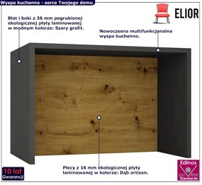 Wyspa kuchenna szary grafit + dąb artisan - Mercado 4X
