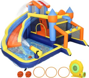 AIYAPLAY Dmuchany zamek 8-w-1 z dmuchawą, zjeżdżalnią, brodzikiem, trampoliną i ścianką wspinaczkową do użytku wewnątrz i na zewnątrz, 350x325x210 cm, wielokolorowy | Aosom PL