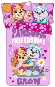 Różowa bawełniana pościel dziecięca do łóżeczka 100x135 cm Paw Patrol "Pawsome friendships grow" – Jerry Fabrics