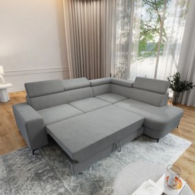 Masseno Narożnik ALVORO z funkcją spania i pojemnikiem na pościel Narozniki L, Rozkładana sofa - Jasnoszary, MATT VELVET 83