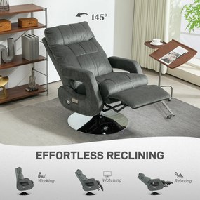 HOMCOM Fotel Relax z Elektryczną Regulacją, USB i Podnóżkiem, Wykończenie Aksamitne, Obrotowy, Regulowany, Szary